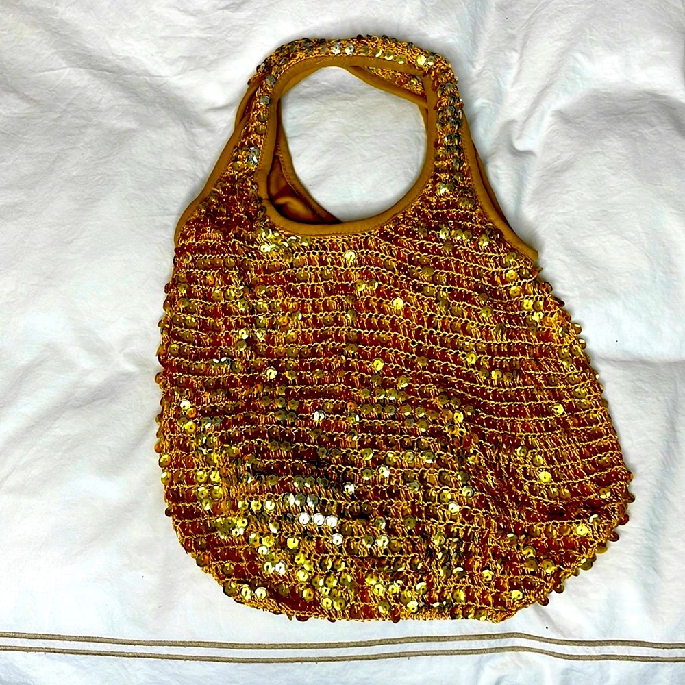 Gold sequin shoulder bag